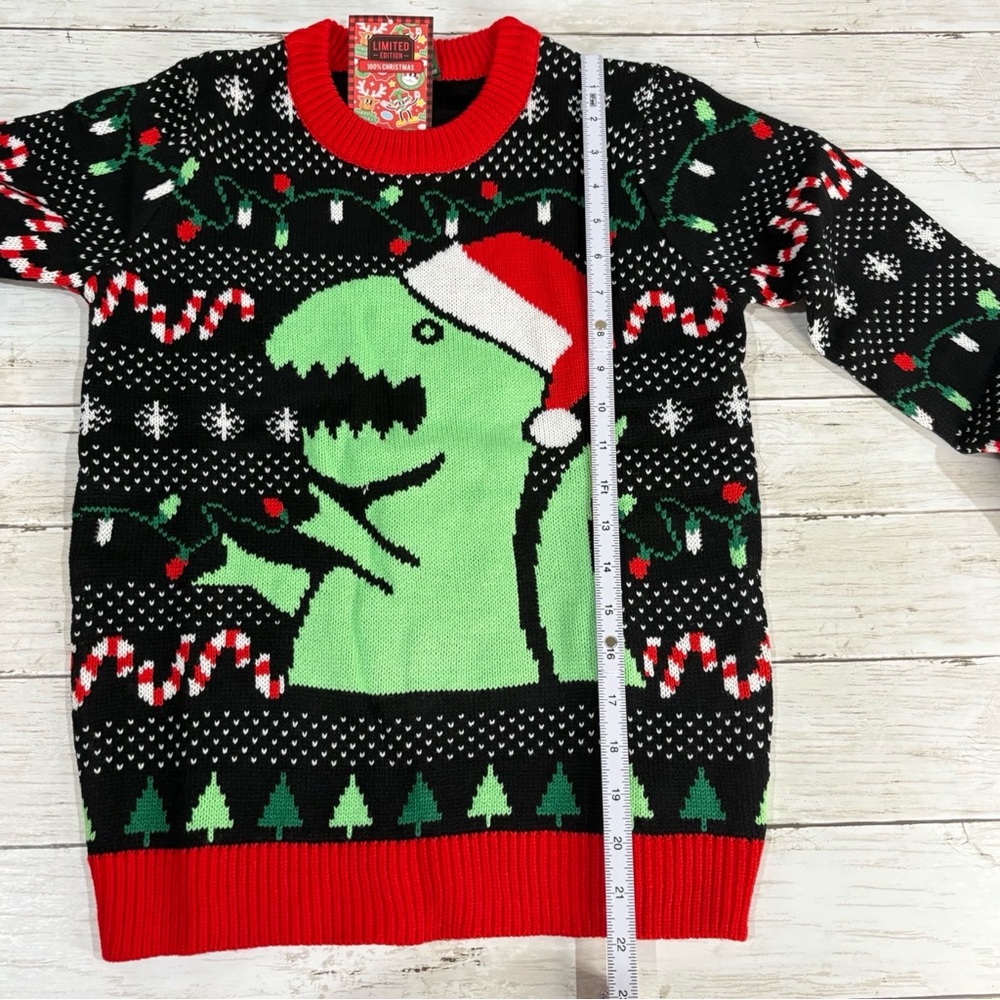 NWT Kids Medium 10/12 Ugly Christmas Sweater Dinosaur Santa T-Rex Boys Girls - Picture 5 of 9